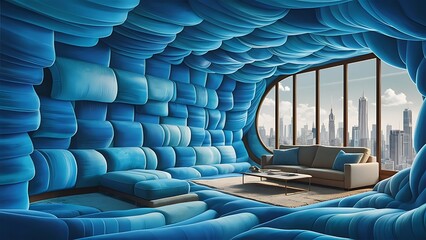 Obraz premium Floating blue fabric wallpaper
