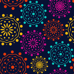 Vector. Perforated geometric patterns Papel Picado pattern. Hispanic Heritage Month. Polygonal seamless pattern for poster, cover, social network; for textiles, wallpaper, packaging, wrapping paper.