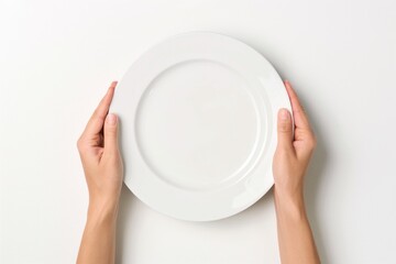 Holding Plate. Female Hands Holding Empty Plate on White Background