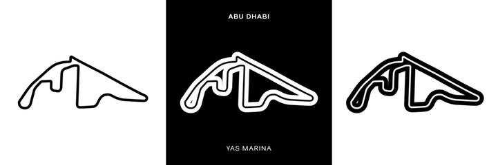 Yas Marina Circuit Vector. Abu Dhabi Circuit Race Track Illustration with Editable Stroke. Stock Vector.	