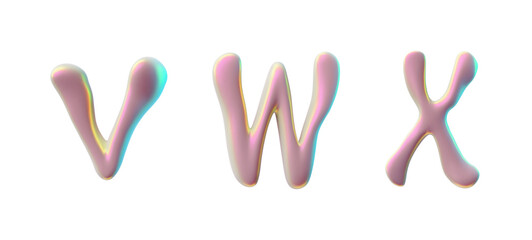 Y2K holographic 3D letters VWX vector set