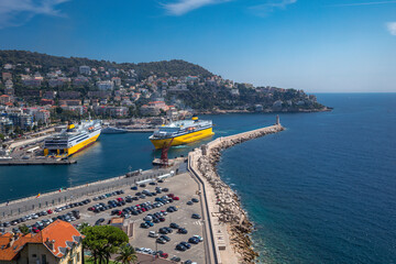 The elevated view on the port of Nice - Cote D'Azur, France