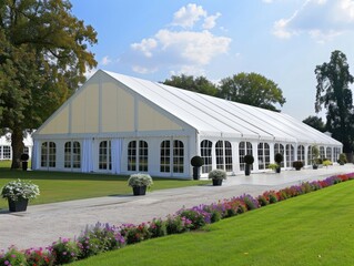 Obraz premium Large Events: Entertainment Tent for White Wedding Ceremonies and Celebrations
