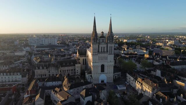drone video Angers cathedral France Europe	