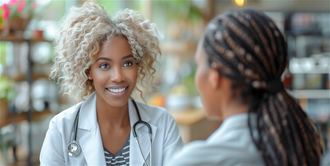 Smiling female doctor in conversation