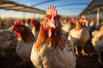 chickens in the poultry yard, conditions for keeping poultry, chicken farming. breeds of poultry. a comfortable modern farm.