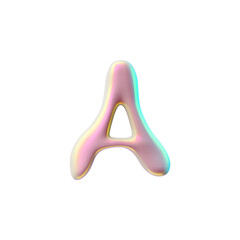 3d vector letter A in holographic pink color with rainbow gradient on a white background