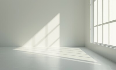 Obraz premium Abstract white background with a spotlight beam on the white wall of an empty room interior for product presentation in a minimal style. 