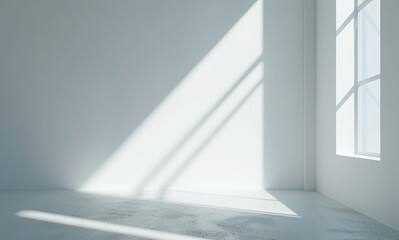 Obraz premium Abstract white background with a spotlight beam on the white wall of an empty room interior for product presentation in a minimal style. 