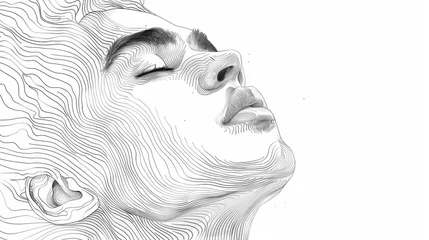 Ingelijste posters Een lijn A drawing of a woman's face with wavy lines, AI  © starush