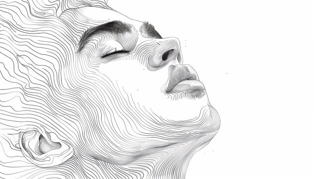 A drawing of a woman's face with wavy lines, AI