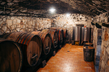 wine cellar with barrels