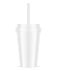 realistic paper cup mockup with a straw isolated