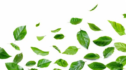 green tea leaves and white background