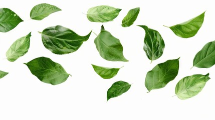 green tea leaves and white background