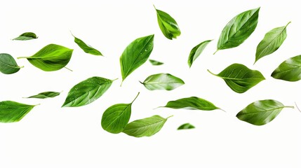 green tea leaves and white background