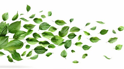 green tea leaves and white background