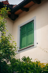 window with green shutters