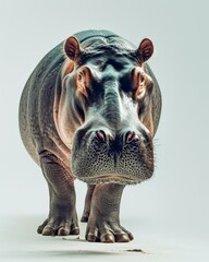 Obraz premium the Nile Hippopotamus white copy space on right Isolated on white background