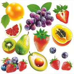 set of fruits on white background