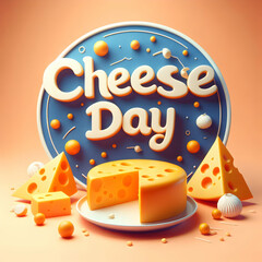 Cheese on a plate poster template with text Cheese Day. Image Illustration for National Cheese Day event.