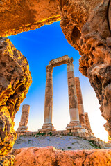 Amman, Jordan: Temple of Hercules, Amman Citadel or Jabal al-Qal'a in sunset light. Middle east...
