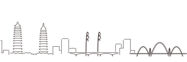 Taiyuan Dark Line Simple Minimalist Skyline With White Background