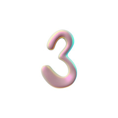 Naklejka premium Vector 3D digit 3 in holographic pink color with a rainbow gradient on a white background