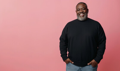 A guy wearing a black sweatshirt mockup, copy space, Generative AI.