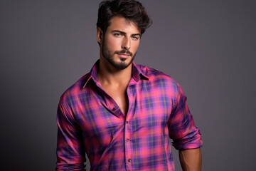 Obraz premium Confident Arab Man in Plaid Shirt with Stylish Beard