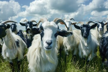Obraz premium Sheep Goats. Blue Cheese Farming: Herd of Goats in the Countryside
