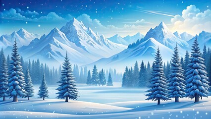 Snow-covered landscape with trees and mountains in the background, winter, wonderland, serene, beauty, snow, landscape, trees, mountains, cold, peaceful, tranquil, white, snowy, frosty