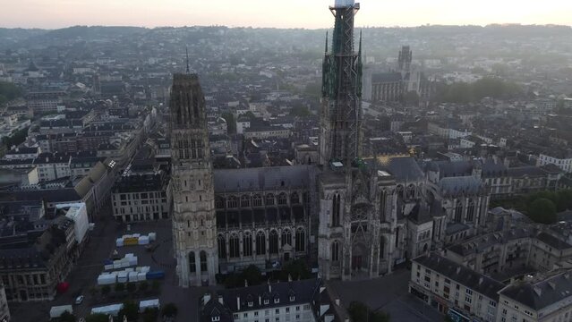 drone video Rouen cathedral France Europe