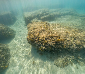 Actioncam underwater seascape capture during snorkeling at croatia, adriatic sea