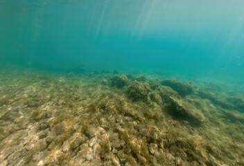 Actioncam underwater seascape capture during snorkeling at croatia, adriatic sea