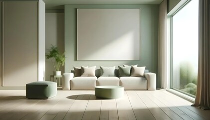 Stylish interior of modern living room with light wall, Mock Living room for interior painting and drawing