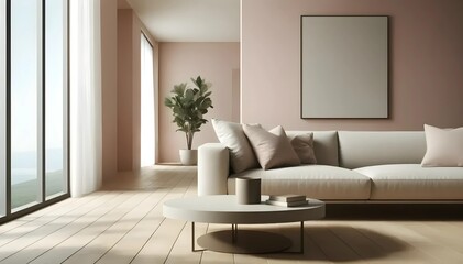 Stylish interior of modern living room with light wall, Mock Living room for interior painting and drawing