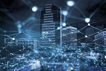 Modern city wireless communication concept.
