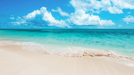 Fototapeta premium Beautiful landscape of the sandy beach and crystal clear blue ocean.