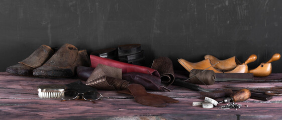 wooden shoemaker table for shoe repair