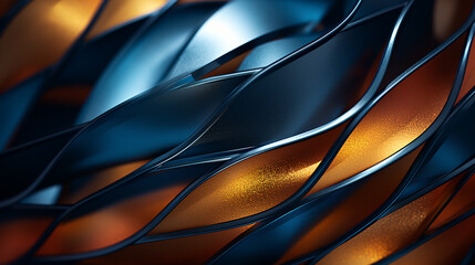 Abstract Twisting Metallic Shapes in Blue and Orange

