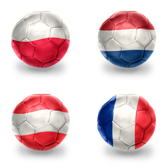 europe group . football balls with national flags of austria poland netherlands and france,soccer teams. on the white background.