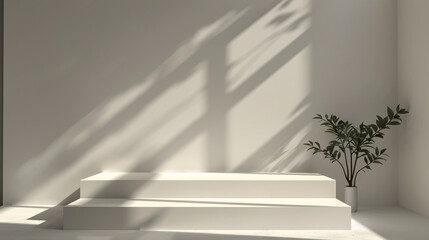 Aesthetic 3D concrete product exhibition pedestal or podium with a minimalist interior, to promote your product