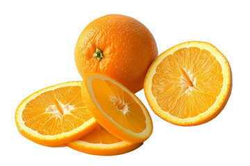 Fototapeta premium A sliced orange with a small piece of orange on top, transparent backgrounds PNG