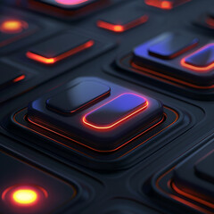 Glowing buttons on futuristic control panel, high-tech interface, neon lights

