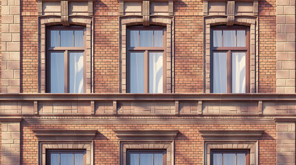 Obraz premium Facade of a vintage building with large windows, architectural details
