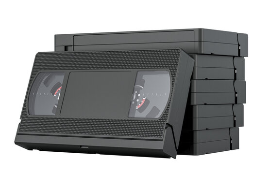 Stack of VHS videotapes, 3D rendering isolated on transparent background