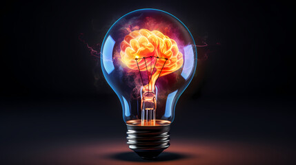 There is a glowing brain inside the light bulb