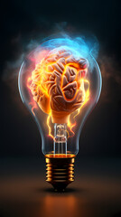 There is a glowing brain inside the light bulb