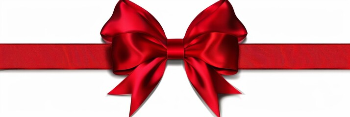 Red bow ribbon with ribbon for card isolated on white background. Holiday decoration